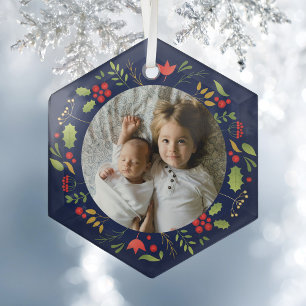 Beautiful Blue Botanic Foto Custom Christmas Ornament Aus Glas