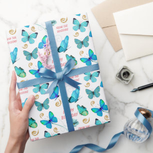 Beautiful Blue Butterfly Swirl Geburtstag Geschenkpapier