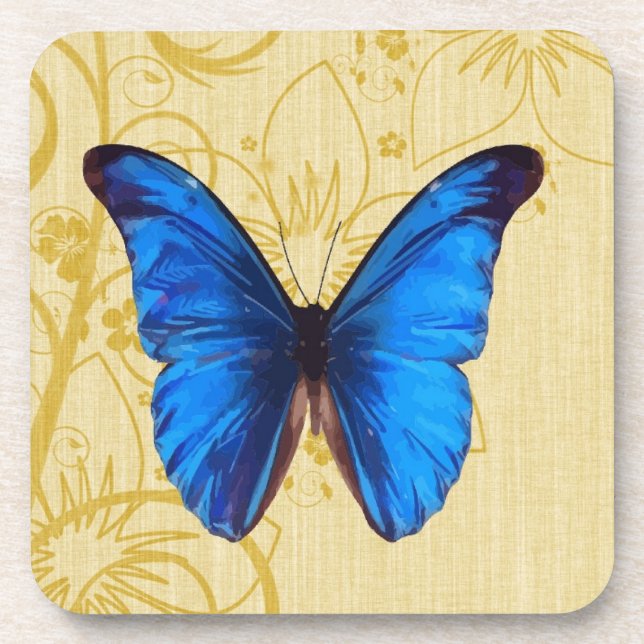 Beautiful Blue Butterfly Vintage Kunst Getränkeuntersetzer (Vorderseite)