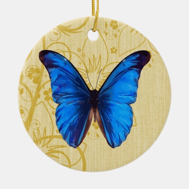 Beautiful Blue Butterfly Vintage Kunst Keramikornament (Vorne)