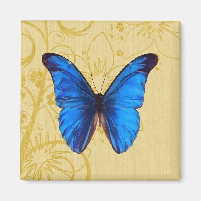 Beautiful Blue Butterfly Vintage Kunst Magnet (Vorne)