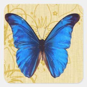 Beautiful Blue Butterfly Vintage Kunst Quadratischer Aufkleber