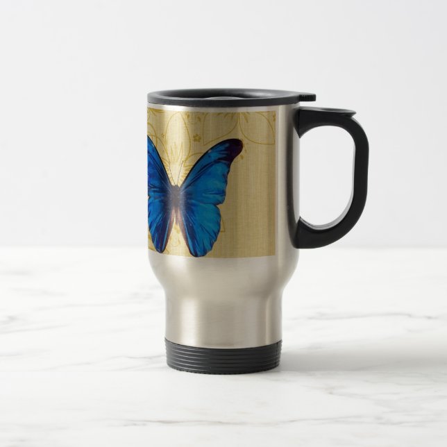 Beautiful Blue Butterfly Vintage Kunst Reisebecher (Rechts)