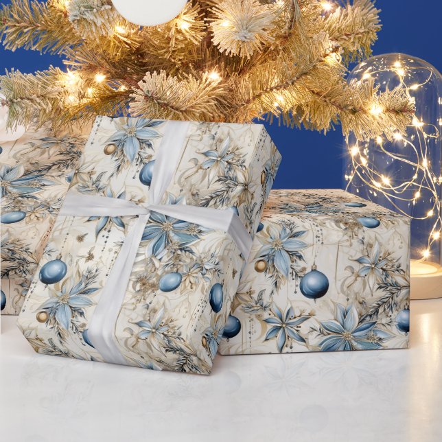 Beautiful Blue Christmas Baubles Xmas Blume Geschenkpapier (Feiertage)