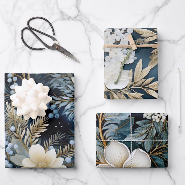 Beautiful Blue Christmas Mix Geschenkpapier Set (Vorderseite)