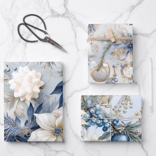 Beautiful Blue Christmas Mix Geschenkpapier Set (Vorderseite)