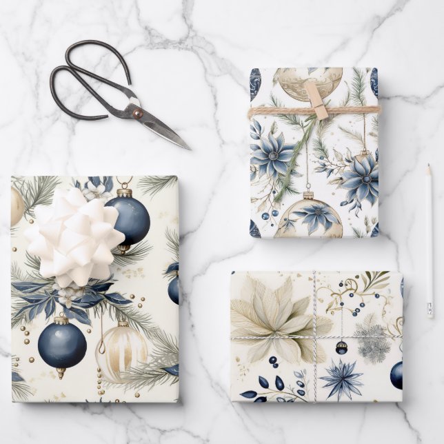 Beautiful Blue Christmas Mix Geschenkpapier Set (Vorderseite)