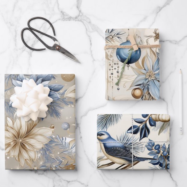Beautiful Blue Christmas Mix Geschenkpapier Set (Vorderseite)