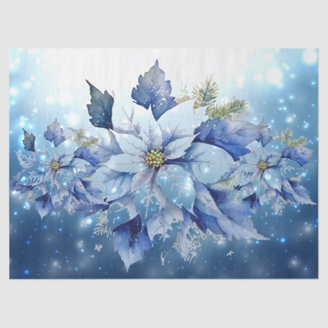Beautiful Blue Christmas Poinsettias Decoupage Seidenpapier (Vorderseite)