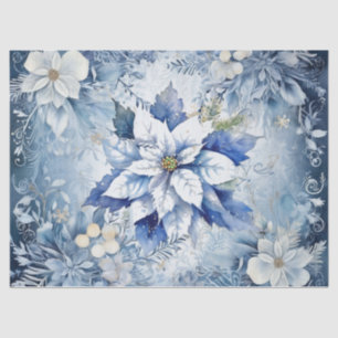 Beautiful Blue Christmas Poinsettias Decoupage Seidenpapier
