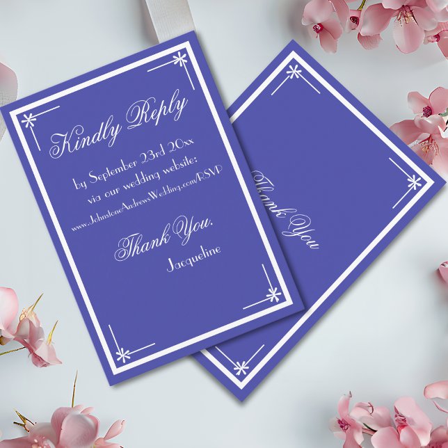 Beautiful Blue Elegant Script Classic Wedding RSVP Begleitkarte (Beautiful Blue with Elegant White Script Classic Wedding RSVP Enclosure Card.)
