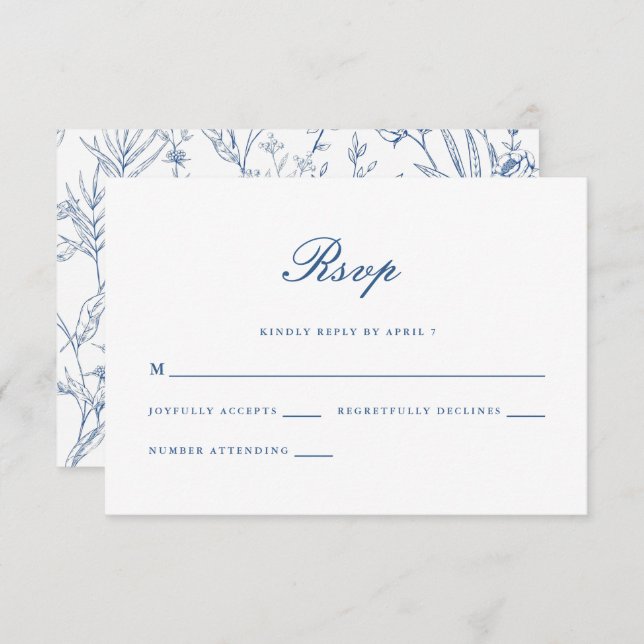 Beautiful Blue Floral Classic Wedding Rsvp (Vorne/Hinten)