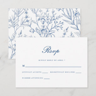 Beautiful Blue Floral Classic Wedding Rsvp Karte
