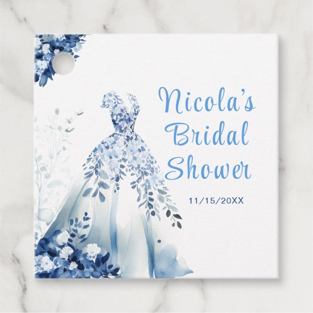 Beautiful Blue Floral Dress Brautparty Geschenkanhänger (Vorderseite)