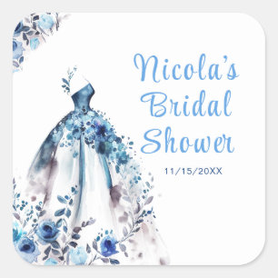 Beautiful Blue Floral Dress Brautparty Quadratischer Aufkleber