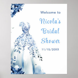 Beautiful Blue Floral Dress Brautparty Willkommen Poster