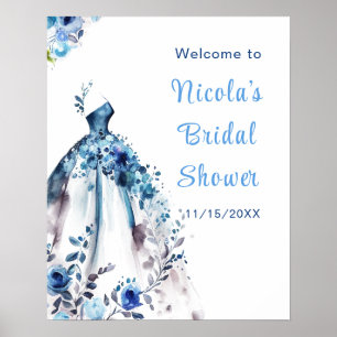 Beautiful Blue Floral Dress Brautparty Willkommen Poster