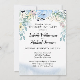 Beautiful Blue Floral Engagement Party Einladungen