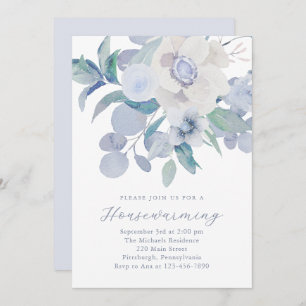 Beautiful Blue Floral New Zuhause Housewarming Par Ankündigung