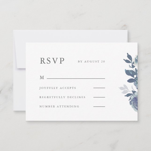 Beautiful Blue Floral Wedding Rsvp Karte (Vorderseite)