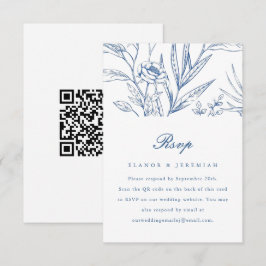 Beautiful Blue Floral Wedding RSVP mit QR Code Karte