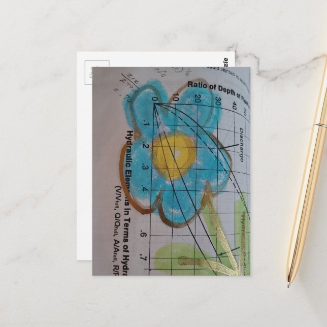 Beautiful Blue Flower on Vintage Textbook Page Postkarte (Vorderseite/Rückseite Beispiel)