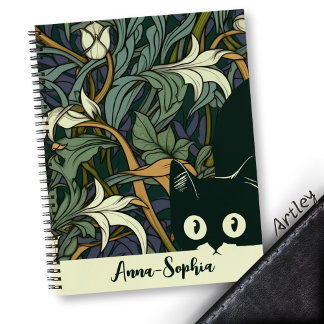 Beautiful Blue Green Art Nouveau Funny Cat Notizbuch