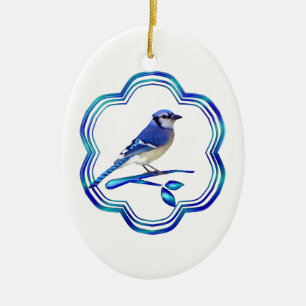 Beautiful Blue Jay Bird Keramik Ornament
