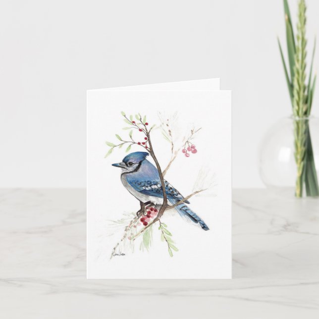 Beautiful Blue Jay Watercolor Note Card (Vorderseite)