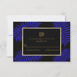 Beautiful Blue Leaf Bracken Wedding RSVP Karte