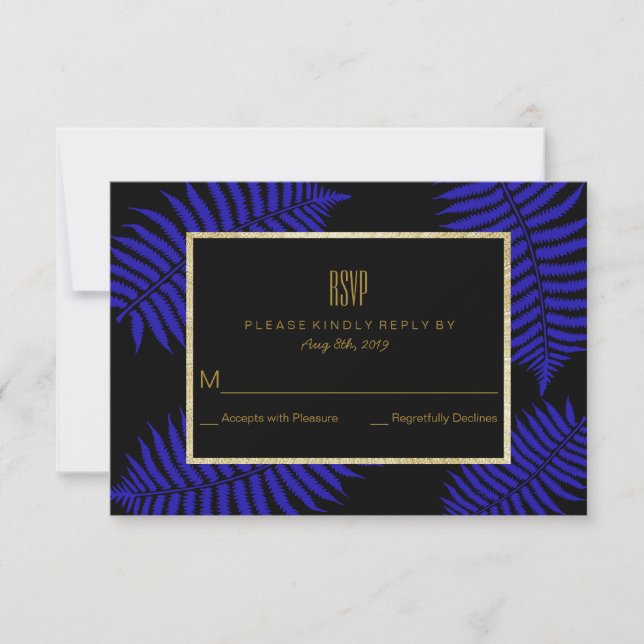 Beautiful Blue Leaf Bracken Wedding RSVP Karte (Vorderseite)