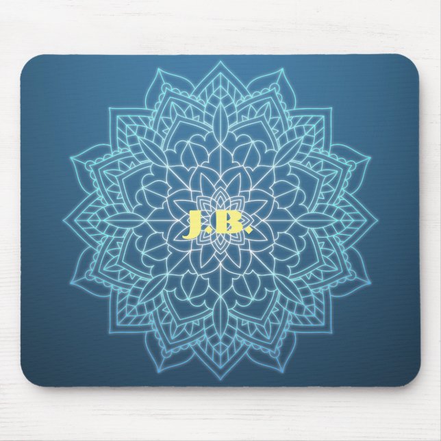 Beautiful Blue Mandala mit Monogram Mousepad (Vorne)