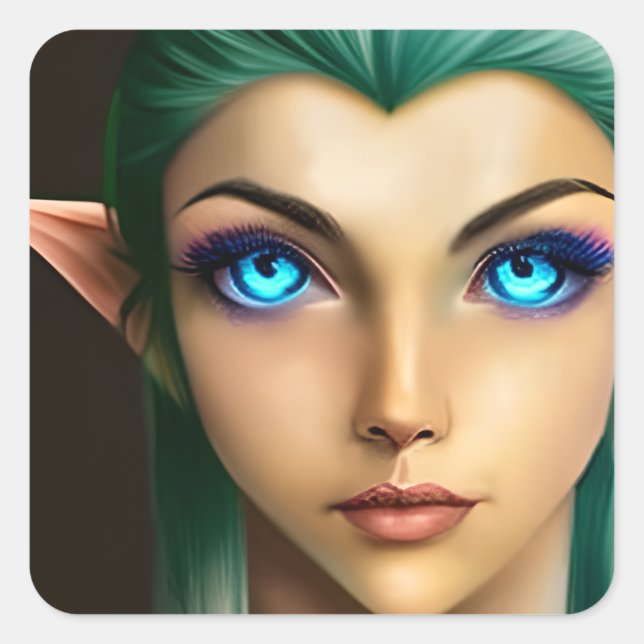 Beautiful Blue Mit Augen Fairy Quadratischer Aufkleber (Vorderseite)