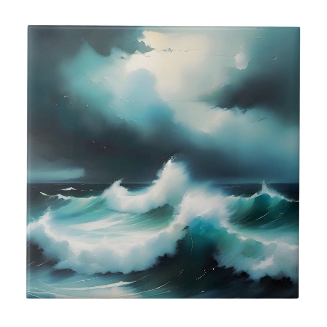 Beautiful Blue Ocean waves painting Fliese (Vorderseite)