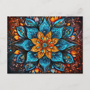 Beautiful Blue Orange Mandala Geometric Muster Postkarte