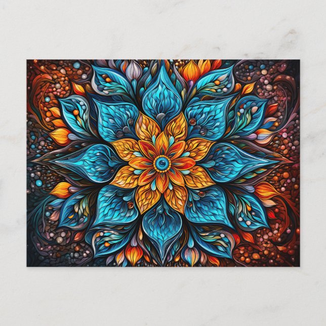 Beautiful Blue Orange Mandala Geometric Muster Postkarte (Vorderseite)