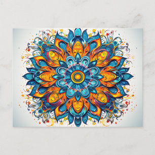 Beautiful Blue Orange Mandala Geometric Muster Postkarte