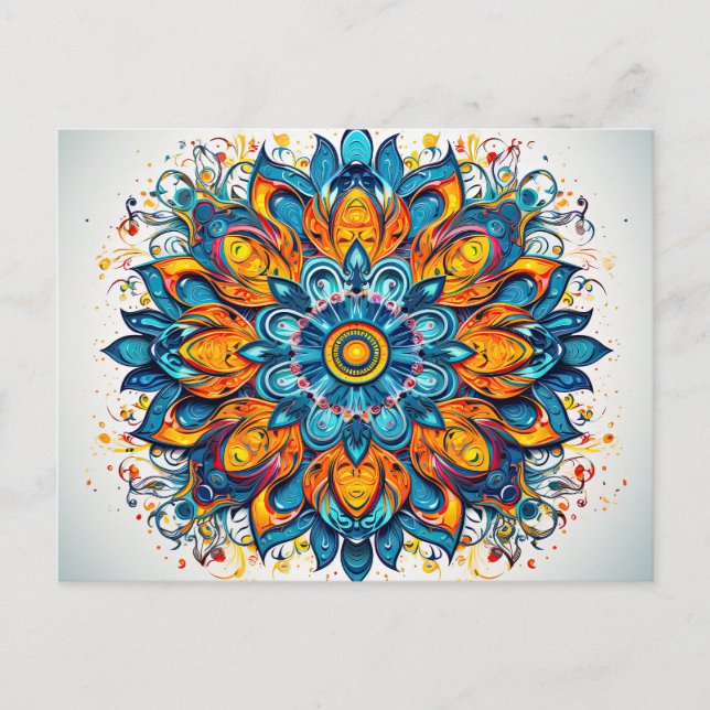 Beautiful Blue Orange Mandala Geometric Muster Postkarte (Vorderseite)