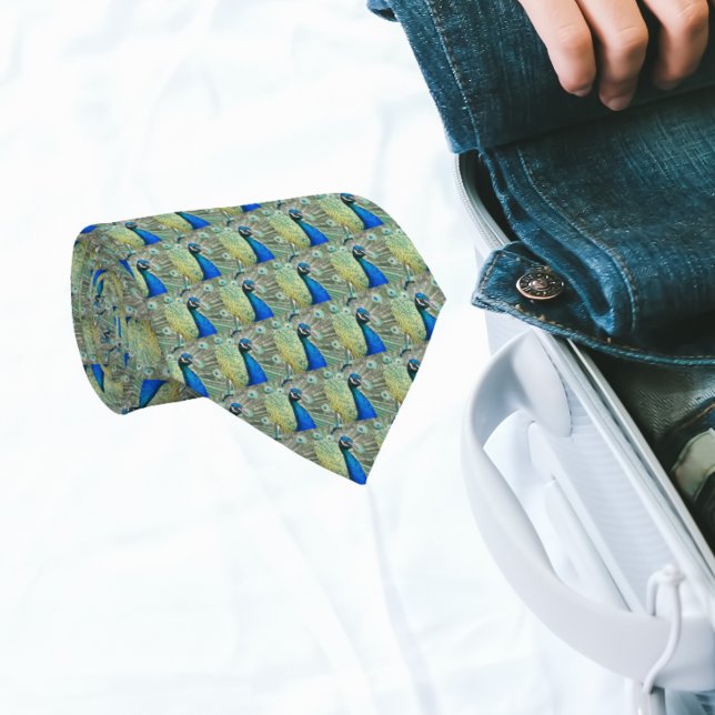 Beautiful Blue Peacock Feathers Krawatte (In Situ (Rolled))