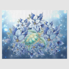 Beautiful Blue Poinsettias & Sea Turtle Decoupage Seidenpapier