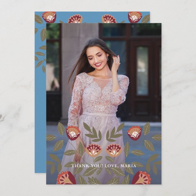 Beautiful Blue Quinceanera Fiesta Danke Foto Einladung (Vorne/Hinten)