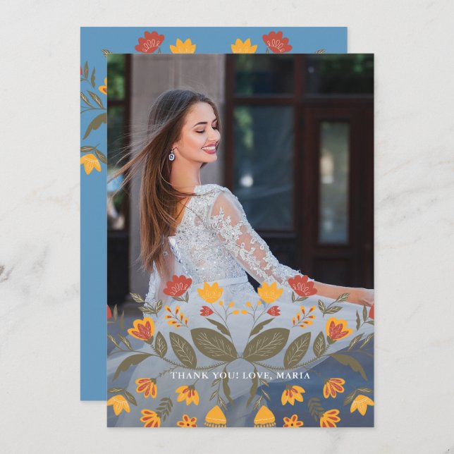 Beautiful Blue Quinceanera Fiesta Danke Foto Einladung (Vorne/Hinten)