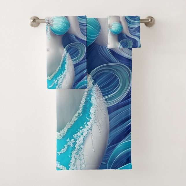 Beautiful Blue Seashell Mermaid Graphic Badhandtuch Set (Insitu)