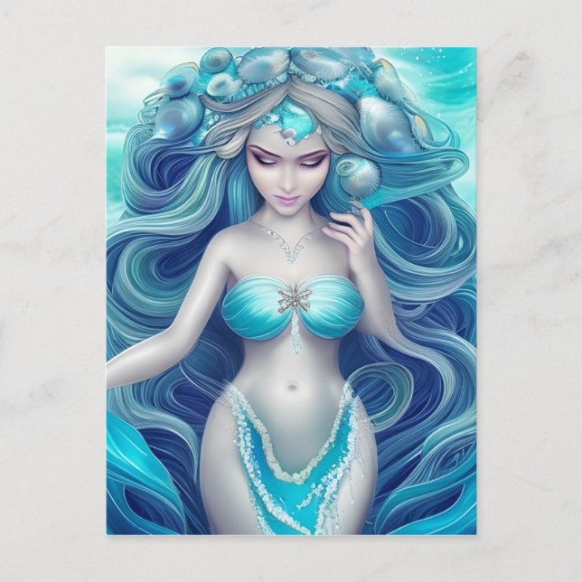 Beautiful Blue Seashell Mermaid Graphic Postkarte (Vorderseite)