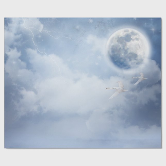 Beautiful Blue Sky mit Flying Swans Geschenkpapier (Flach)