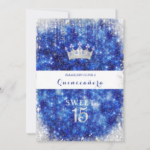 Beautiful Blue Sparkle Glitzer Quinceanera Crown Einladung