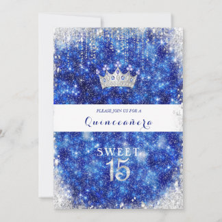 Beautiful Blue Sparkle Glitzer Quinceanera Crown Einladung