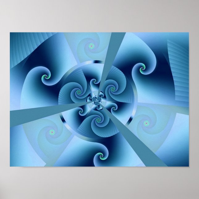 Beautiful Blue Spiral Frische Fraktal Kunst, Dicht Poster (Vorne)