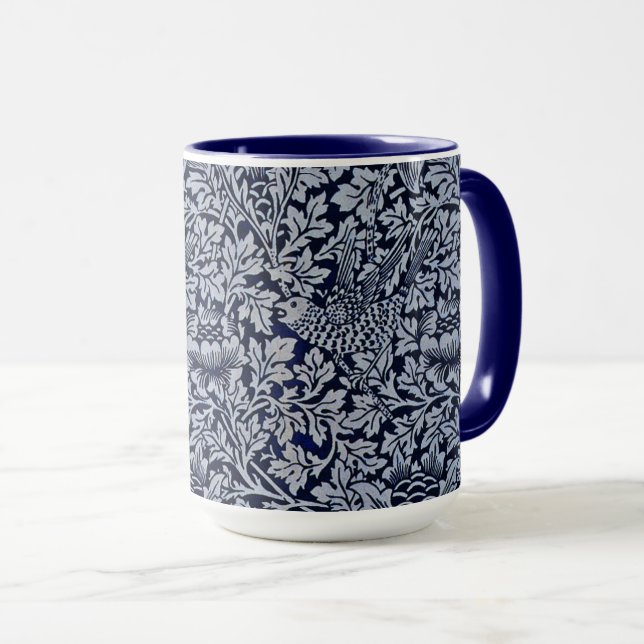 Beautiful Blue Vintag Patterns Floral Bird Blume Tasse (VorderseiteRechts)