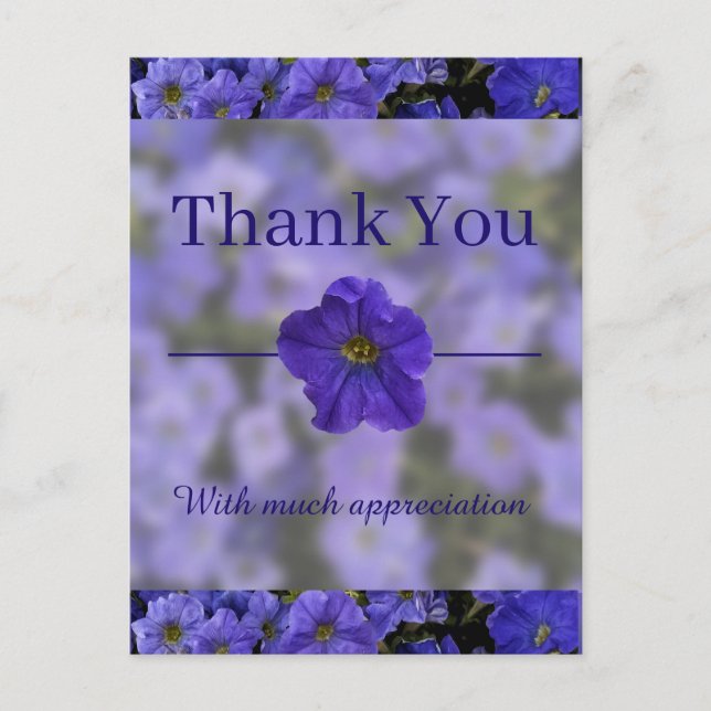 Beautiful Blue Violet Petunias Vielen Dank Postkarte (Vorderseite)